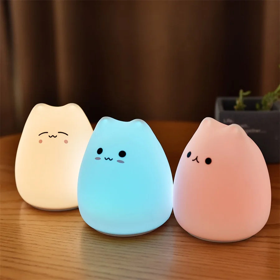 Silicone Animal Night Light for Kids | Dimmable Touch Sensor LED | 7-Color Changing Nursery Lamp