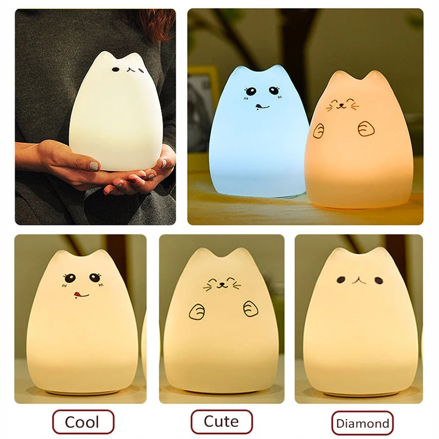 Silicone Animal Night Light for Kids | Dimmable Touch Sensor LED | 7-Color Changing Nursery Lamp