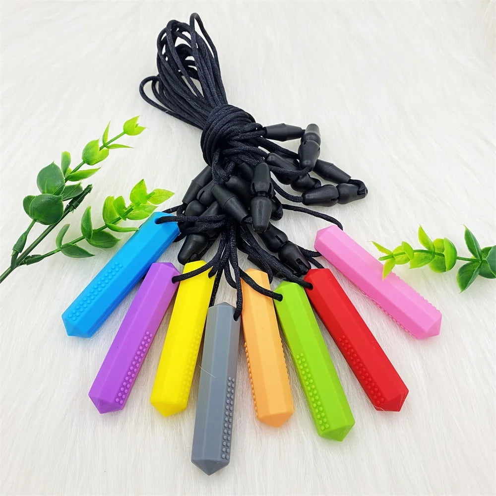 Sensory Chew Necklace Set (5 Pack) – Silicone Chewy Pencil Toppers for Kids with Autism & ADHD
