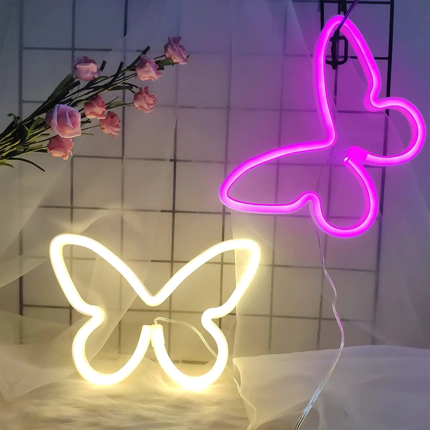 Aesthetic Butterfly & Heart LED Neon Sign | Dimmable Wall Decor for Bedroom, Parties & Gifts