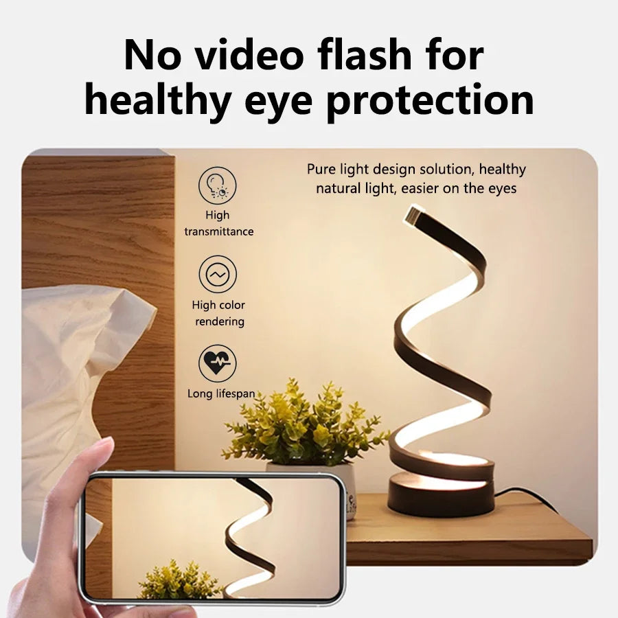 Modern Helix LED Spiral Table Lamp – Minimalist Dimmable Ambient Light for Bedroom, Office & Living Room