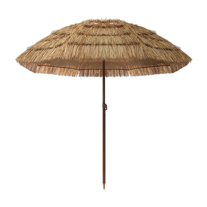 Tropical Thatched Beach Umbrella – Large Foldable Patio & Pool Sunshade