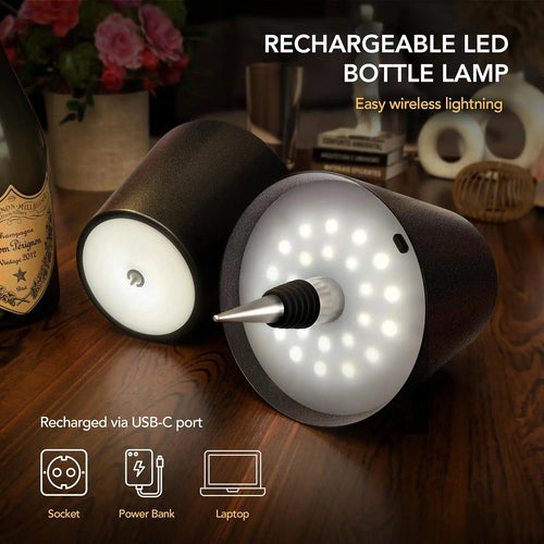 AuraFit Wireless Bottle Topper Lamp – Touch-Controlled LED Table Light with 3 Color Modes & Rechargeable Battery