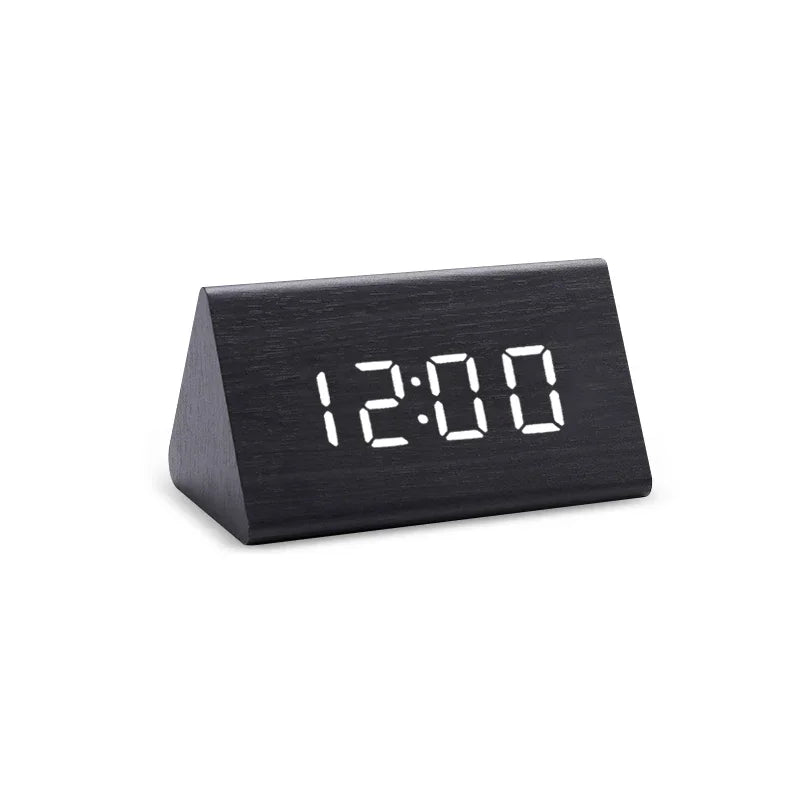 LED Wooden Digital Alarm Clock – Sound Control Desk Clock with USB Power