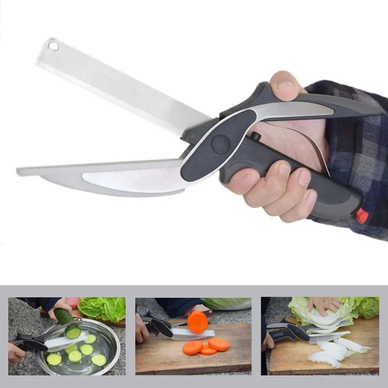 SwiftCut 2-in-1 Kitchen Scissors – Handheld Food Chopper & Built-in Cutting Board for Effortless Meal Prep