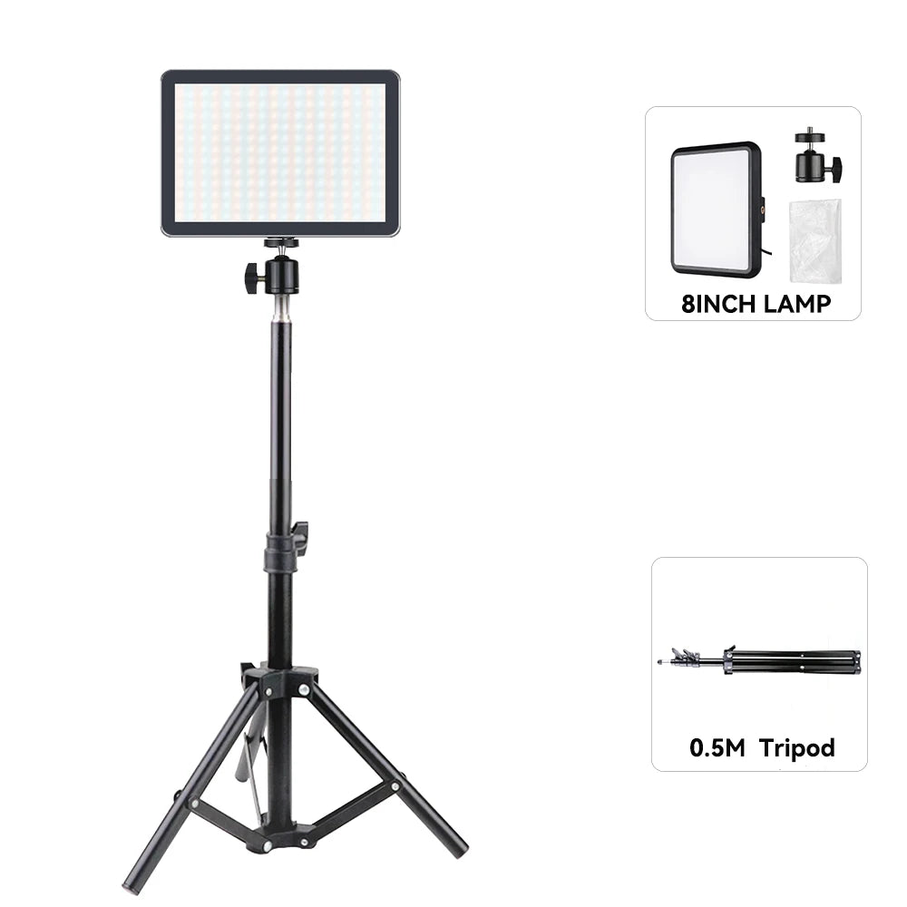 Dimmable LED Video Light Panel with Adjustable Tripod Stand | Portable Photography Fill Lighting