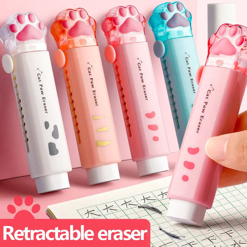 Kawaii Cat Paw Retractable Eraser – Cute Push-Pull Rubber for School, Drawing & Office