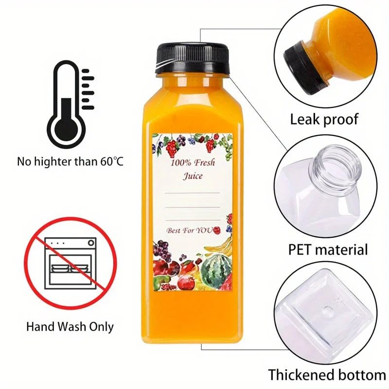 16oz Clear Reusable Beverage Bottles – Leak-Proof & Tamper-Evident Lids for Smoothies, Juices & Meal Prep