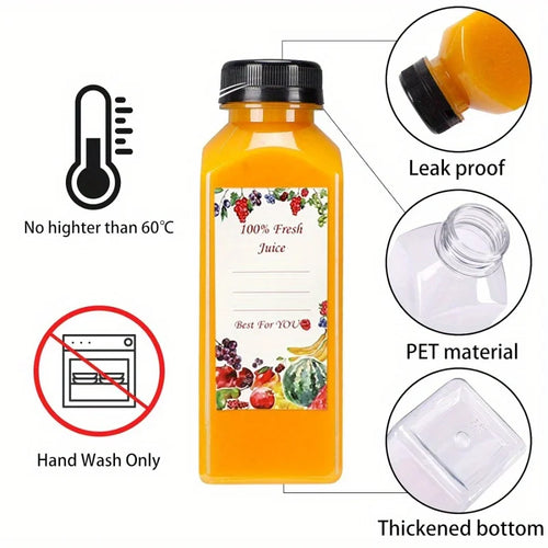 16oz Clear Reusable Beverage Bottles – Leak-Proof & Tamper-Evident Lids for Smoothies, Juices & Meal Prep