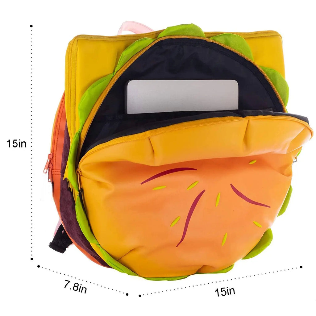 Plush Hamburger Backpack – Cartoon Burger School Bag with Large Capacity & Soft Plush Design