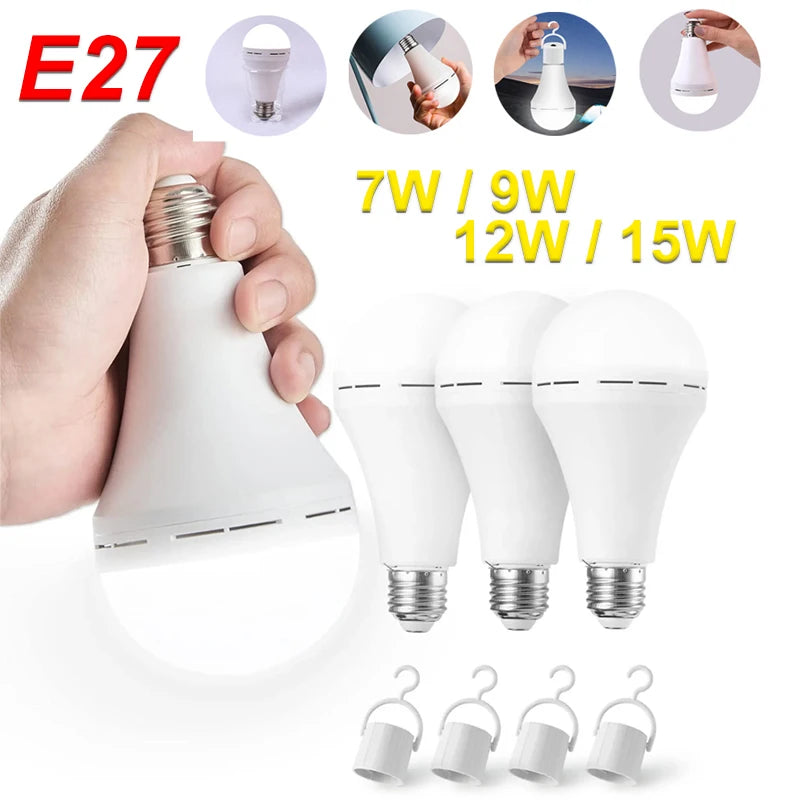 Smart Emergency LED Light Bulb – Rechargeable Backup Lamp with Hook for Power Outages, Camping & Home Safety