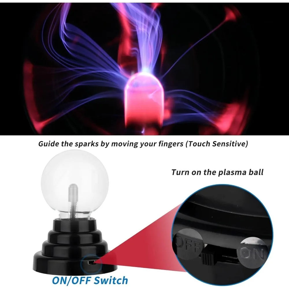3" Touch Plasma Ball Lamp – Interactive LED Lightning Globe Night Light for Bedroom & Desk Decor