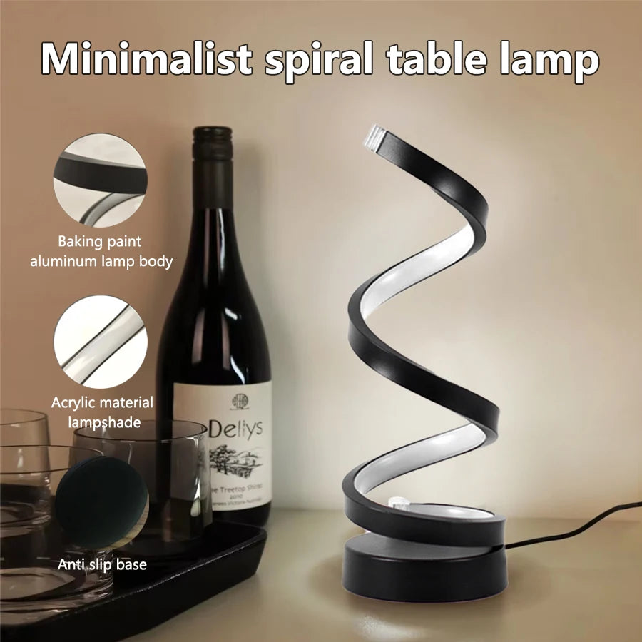 Modern Helix LED Spiral Table Lamp – Minimalist Dimmable Ambient Light for Bedroom, Office & Living Room