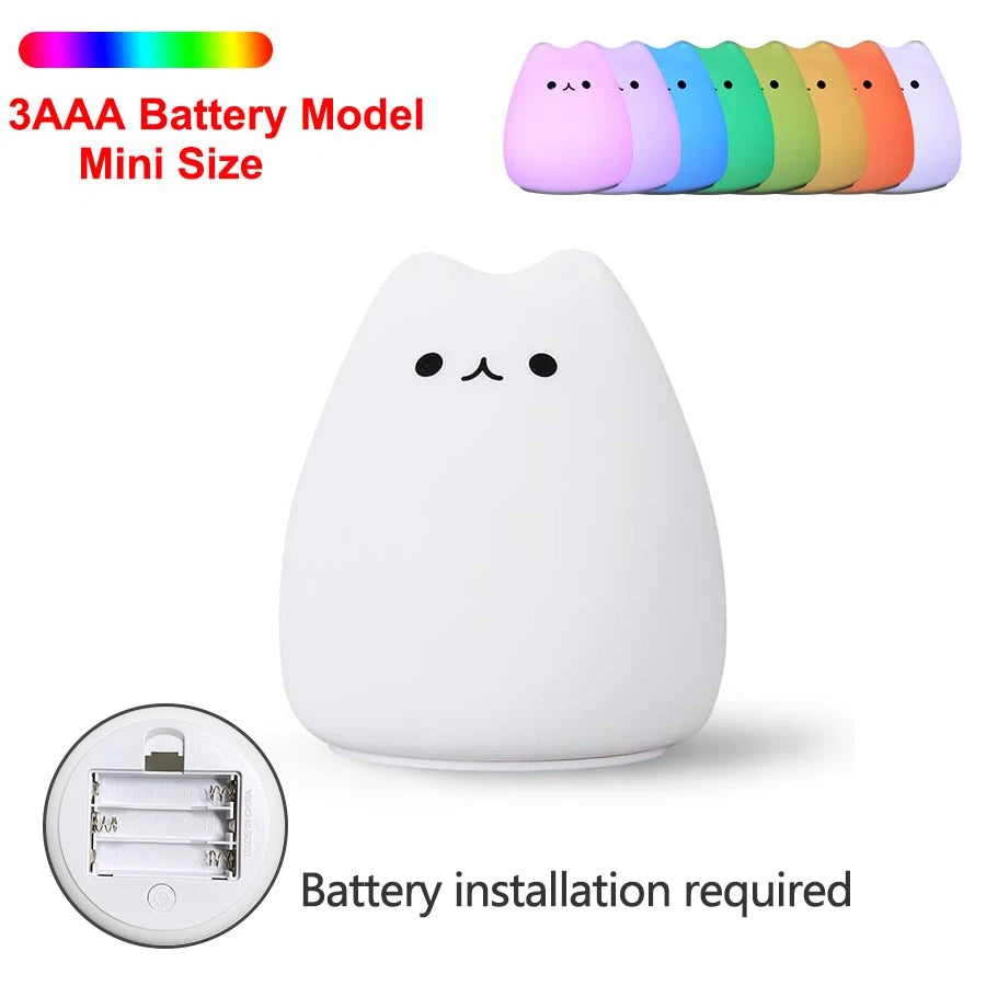 Silicone Animal Night Light for Kids | Dimmable Touch Sensor LED | 7-Color Changing Nursery Lamp