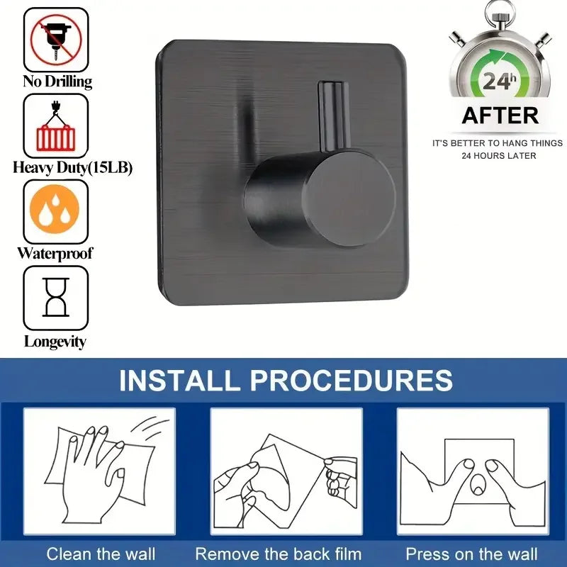 Modern 304 Stainless Steel Wall Hooks | 4-Pack Heavy-Duty Utility Hangers