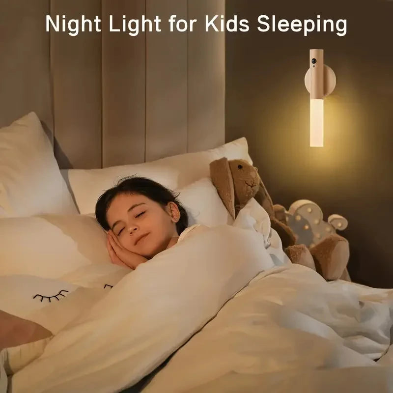Magnetic Wooden Motion Sensor Light | Cordless LED Wall Sconce & Night Light | Rechargeable Smart Lighting