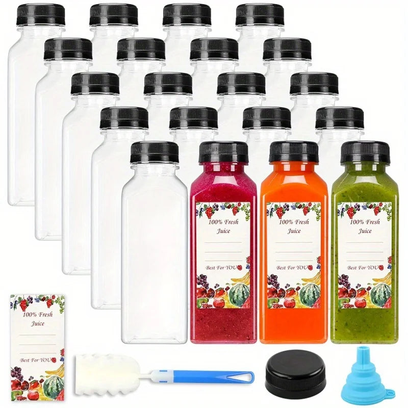 16oz Clear Reusable Beverage Bottles – Leak-Proof & Tamper-Evident Lids for Smoothies, Juices & Meal Prep
