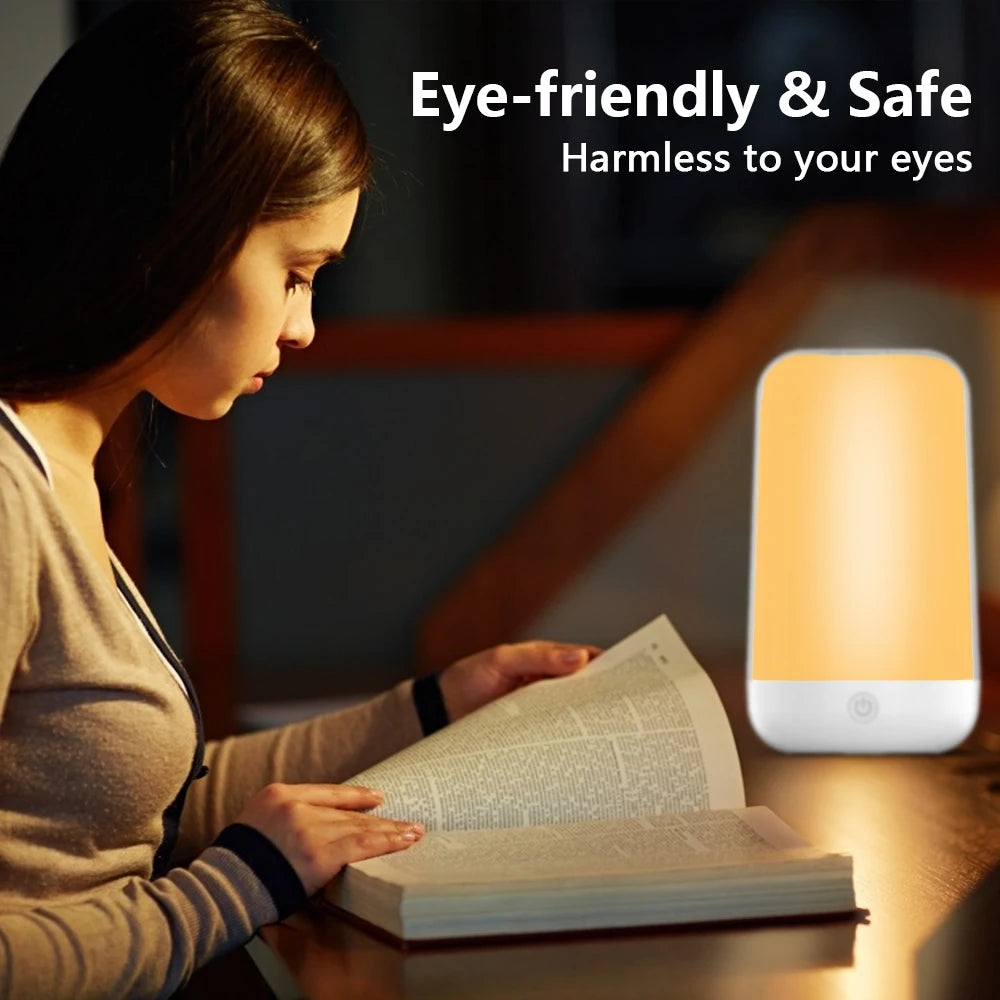Smart Touch LED Bedside Lamp – Dimmable RGB Night Light with Bluetooth Connectivity & Rechargeable Battery