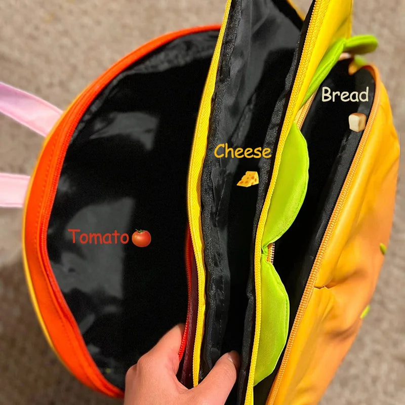 Plush Hamburger Backpack – Cartoon Burger School Bag with Large Capacity & Soft Plush Design
