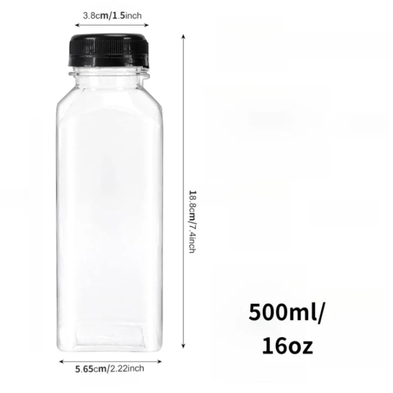 16oz Clear Reusable Beverage Bottles – Leak-Proof & Tamper-Evident Lids for Smoothies, Juices & Meal Prep