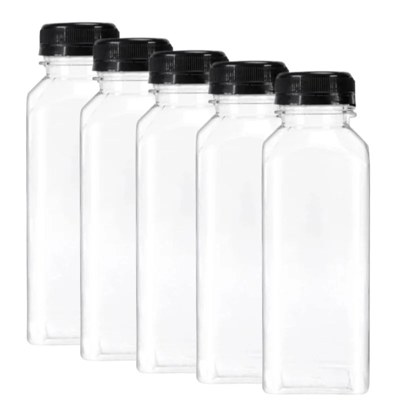 16oz Clear Reusable Beverage Bottles – Leak-Proof & Tamper-Evident Lids for Smoothies, Juices & Meal Prep