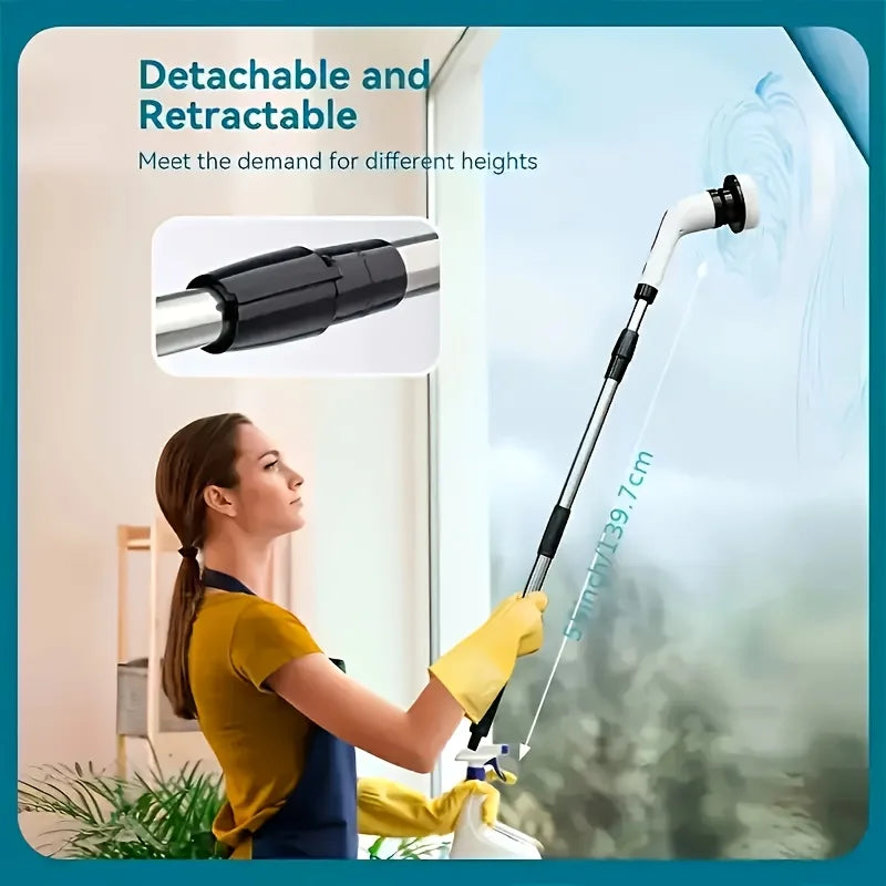 9-in-1 Electric Spin Cleaning Brush – Cordless Shower Scrubber with 9 Replaceable Heads & Adjustable Handle
