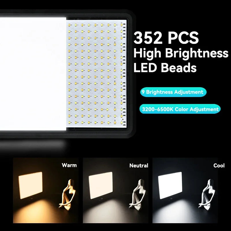 Dimmable LED Video Light Panel with Adjustable Tripod Stand | Portable Photography Fill Lighting