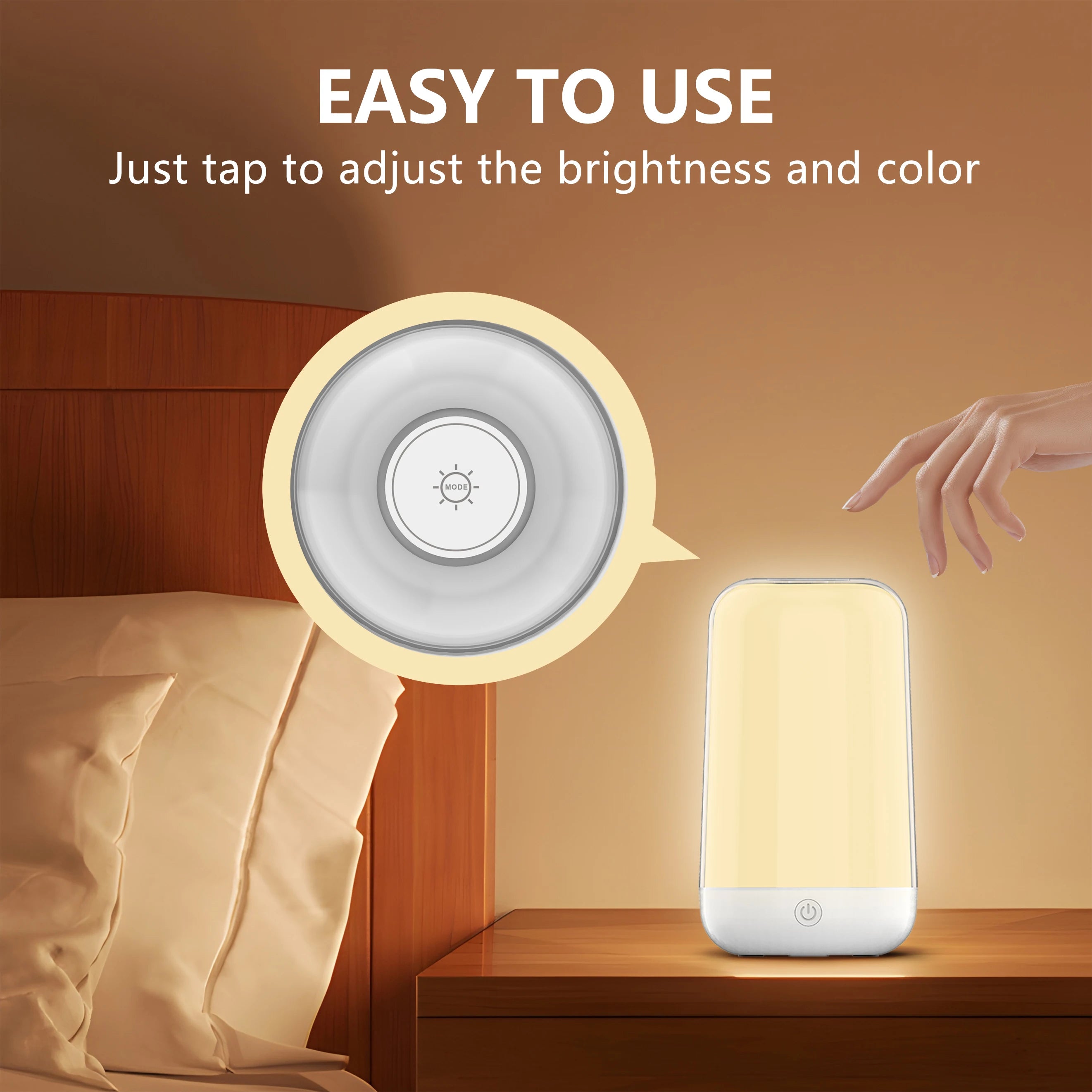 Smart Touch LED Bedside Lamp – Dimmable RGB Night Light with Bluetooth Connectivity & Rechargeable Battery