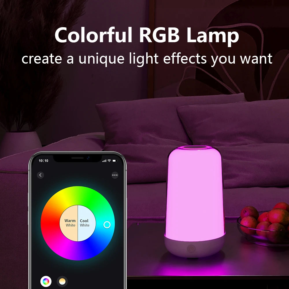 Smart Touch LED Bedside Lamp – Dimmable RGB Night Light with Bluetooth Connectivity & Rechargeable Battery