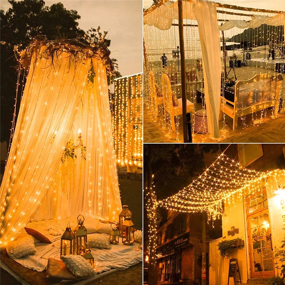 Solar Outdoor LED Curtain Lights – 8-Mode Waterproof Hanging Fairy Lights for Patio, Gazebo & Holiday Decor