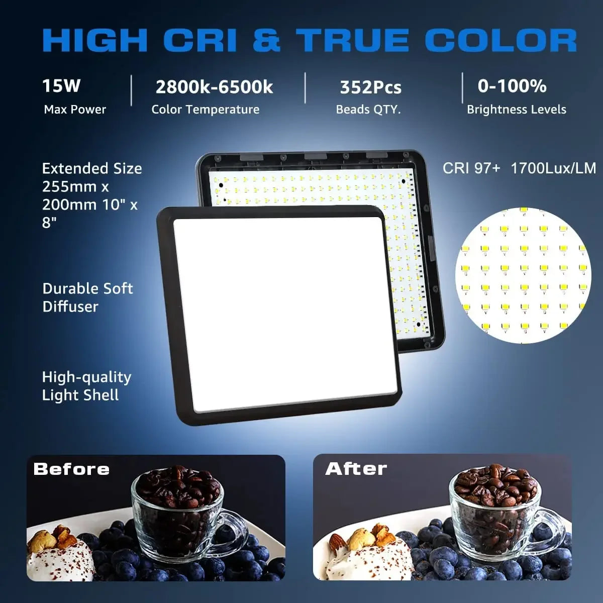 Dimmable LED Video Light Panel with Adjustable Tripod Stand | Portable Photography Fill Lighting