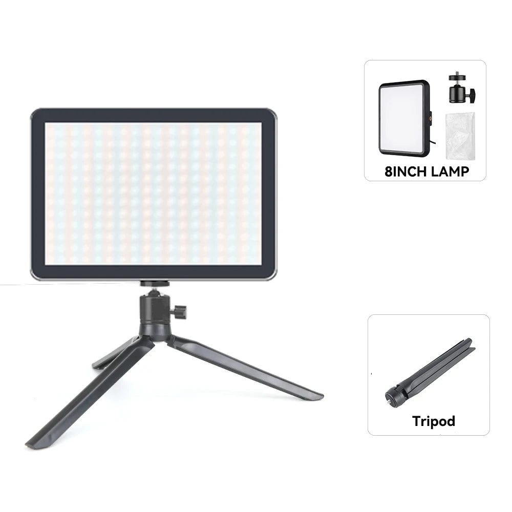 Dimmable LED Video Light Panel with Adjustable Tripod Stand | Portable Photography Fill Lighting