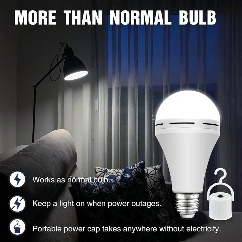 Smart Emergency LED Light Bulb – Rechargeable Backup Lamp with Hook for Power Outages, Camping & Home Safety