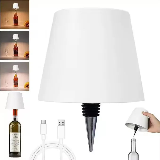 AuraFit Wireless Bottle Topper Lamp – Touch-Controlled LED Table Light with 3 Color Modes & Rechargeable Battery