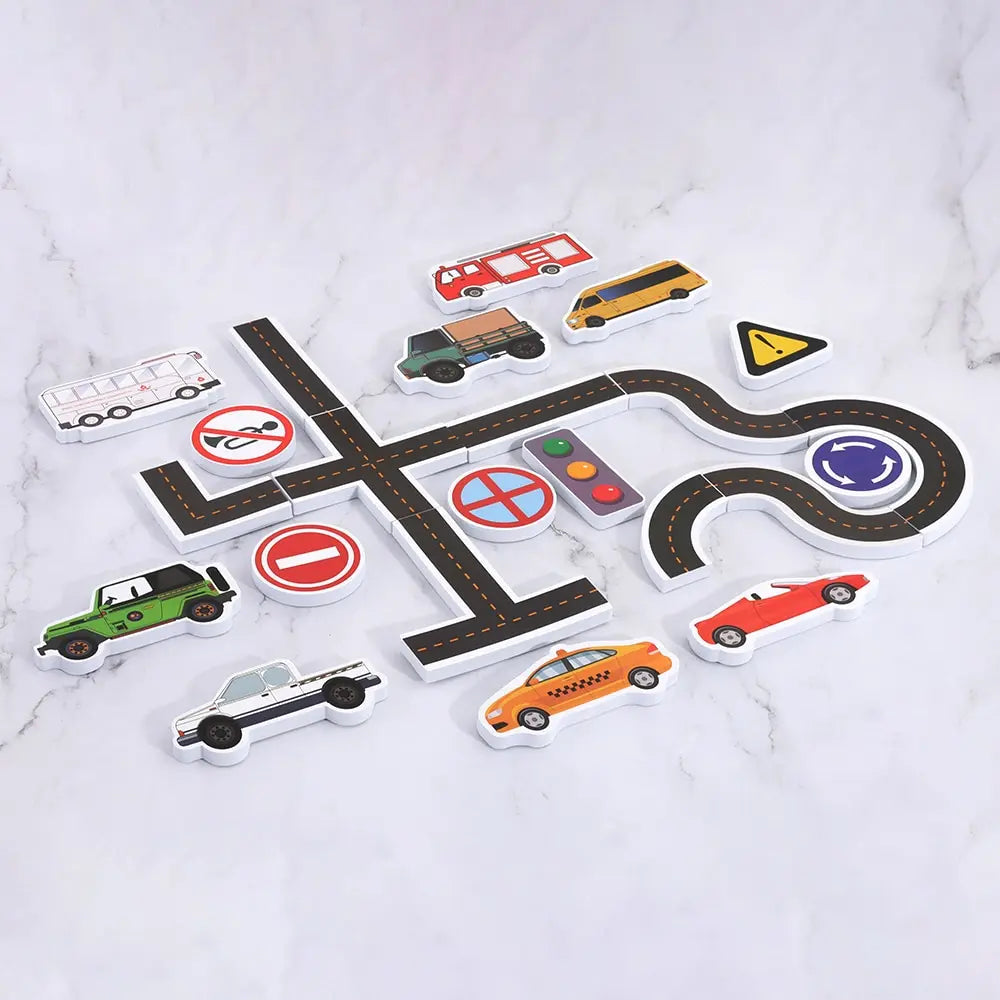 City Traffic Bath Road Puzzle – 23-Piece Floating Foam Tracks & Vehicle Set for Creative Water Play