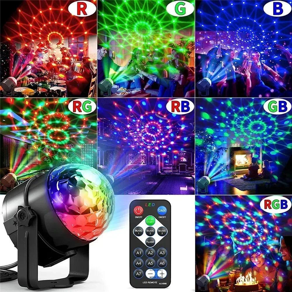 PulseGlow™ RGB LED Disco Party Light – Sound-Activated Rotating DJ Ball for Home, Club & Car