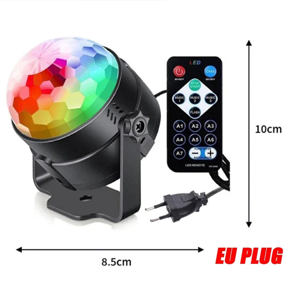 PulseGlow™ RGB LED Disco Party Light – Sound-Activated Rotating DJ Ball for Home, Club & Car