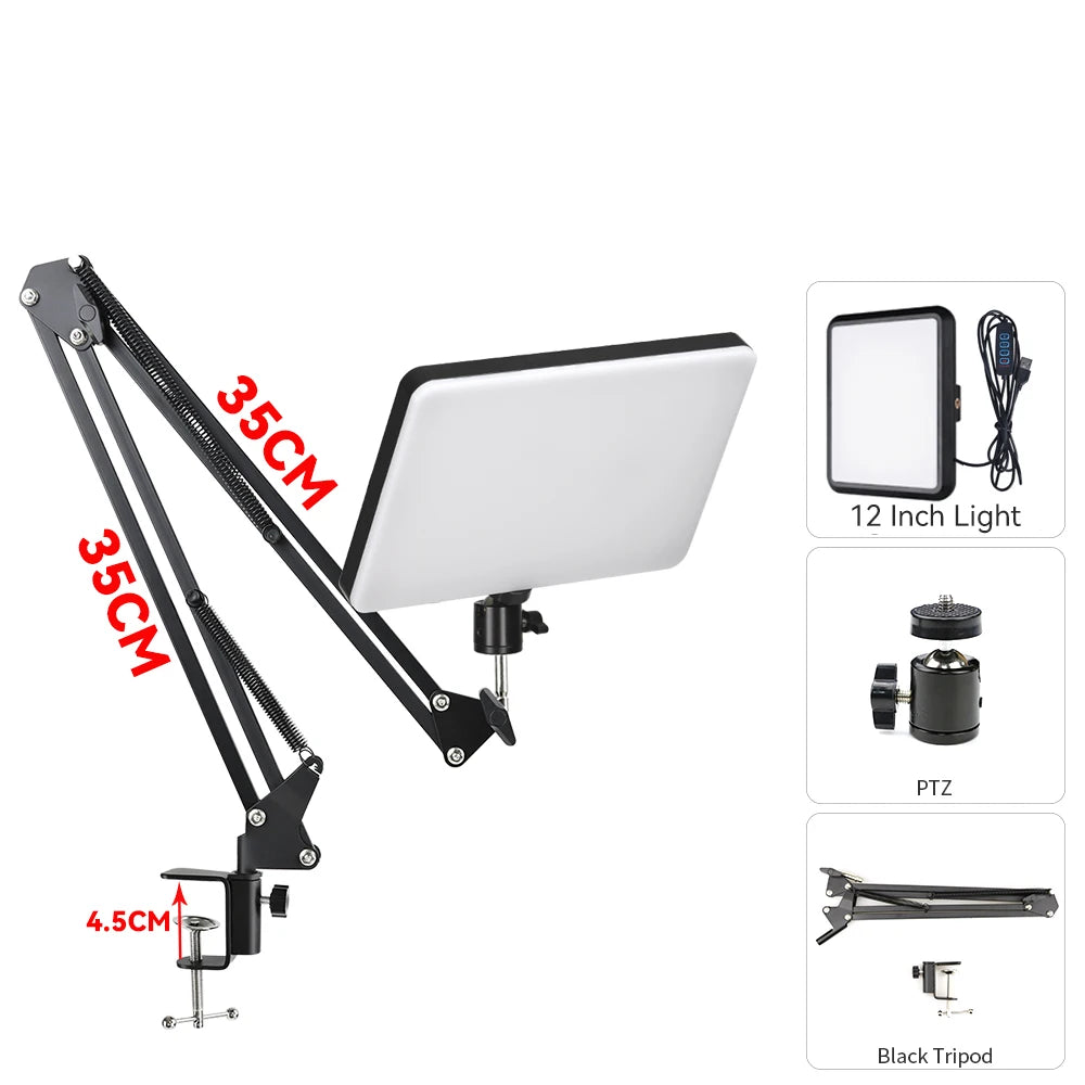 Dimmable LED Video Light Panel with Adjustable Tripod Stand | Portable Photography Fill Lighting