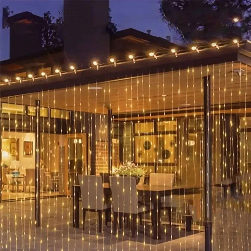 Solar Outdoor LED Curtain Lights – 8-Mode Waterproof Hanging Fairy Lights for Patio, Gazebo & Holiday Decor