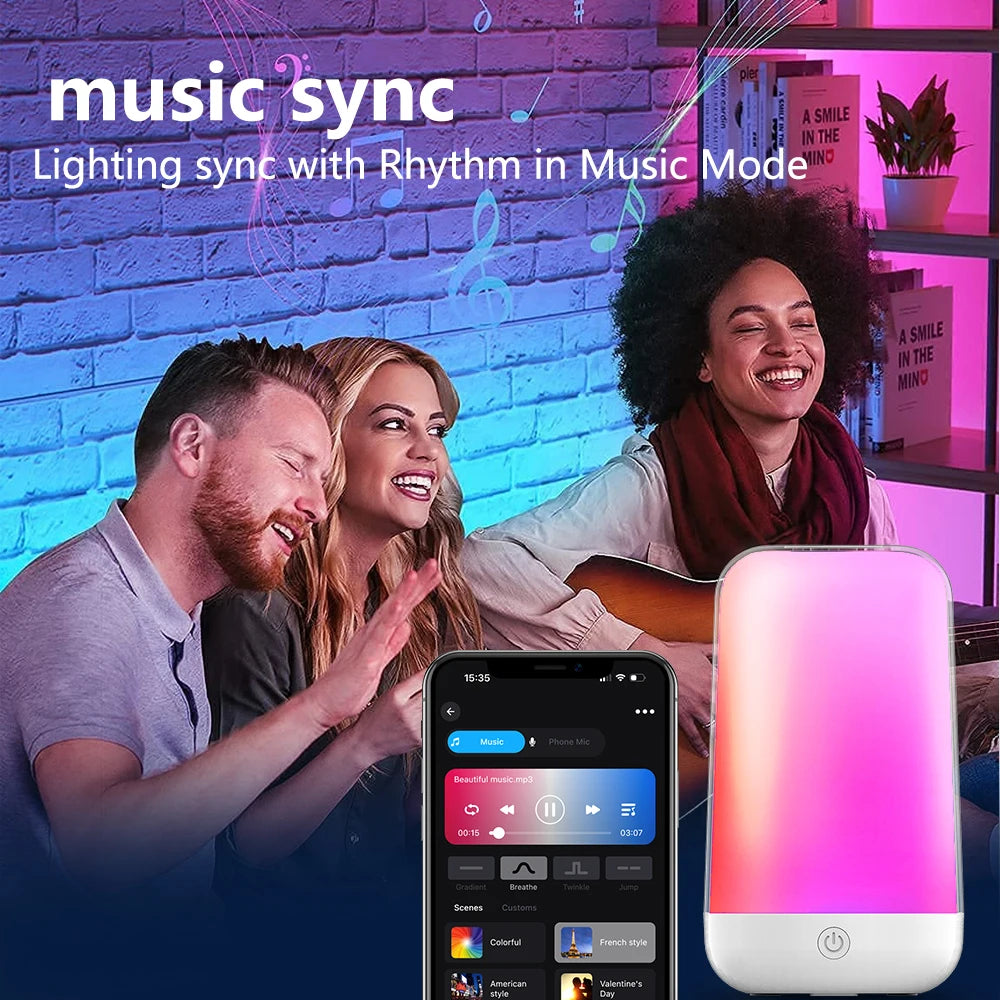 Smart Touch LED Bedside Lamp – Dimmable RGB Night Light with Bluetooth Connectivity & Rechargeable Battery