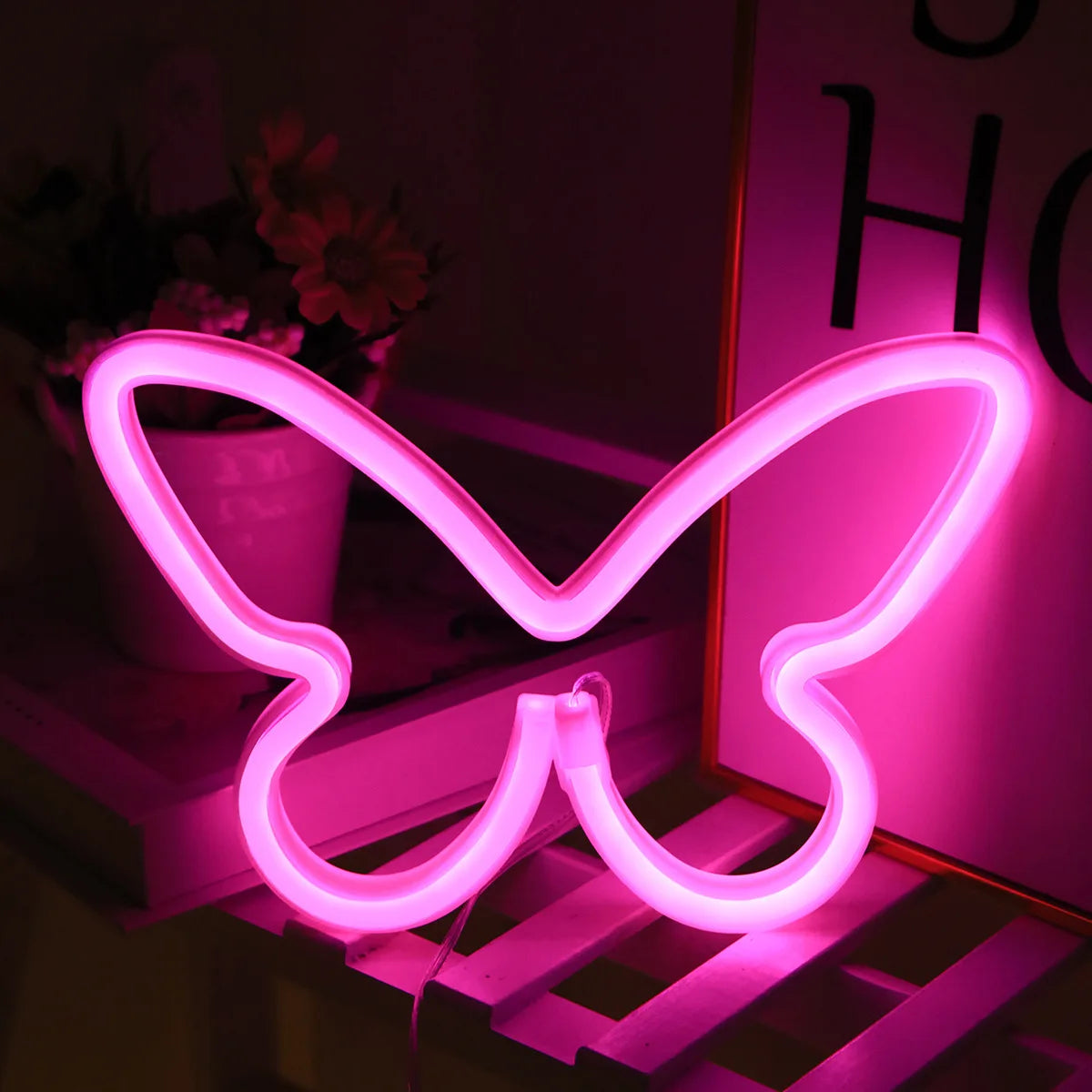 Aesthetic Butterfly & Heart LED Neon Sign | Dimmable Wall Decor for Bedroom, Parties & Gifts