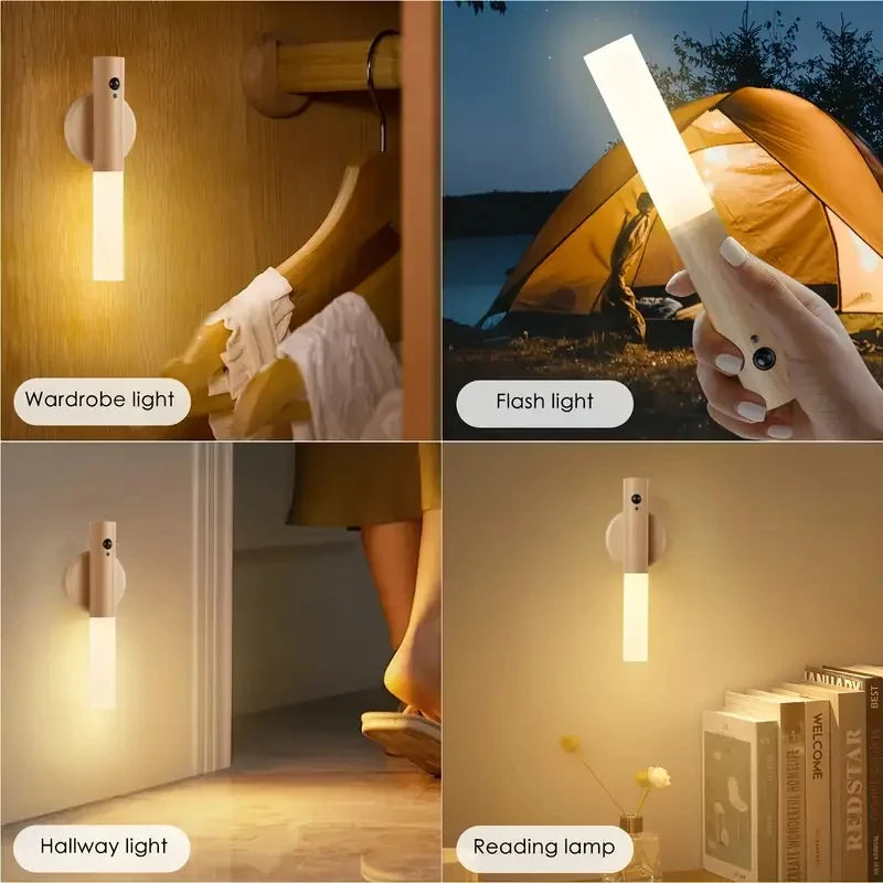 Magnetic Wooden Motion Sensor Light | Cordless LED Wall Sconce & Night Light | Rechargeable Smart Lighting