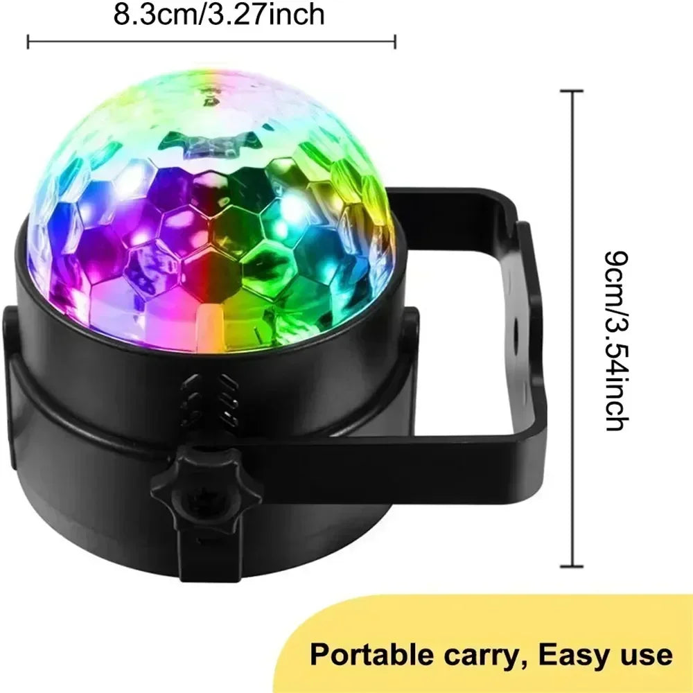 PulseGlow™ RGB LED Disco Party Light – Sound-Activated Rotating DJ Ball for Home, Club & Car