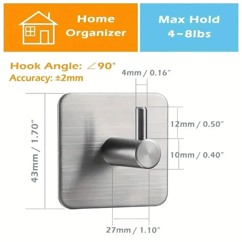 Modern 304 Stainless Steel Wall Hooks | 4-Pack Heavy-Duty Utility Hangers