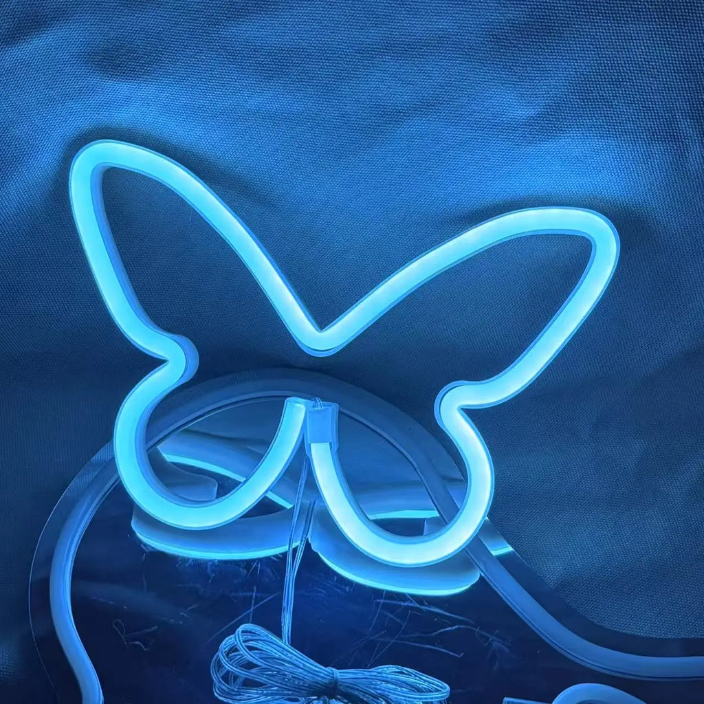 Aesthetic Butterfly & Heart LED Neon Sign | Dimmable Wall Decor for Bedroom, Parties & Gifts