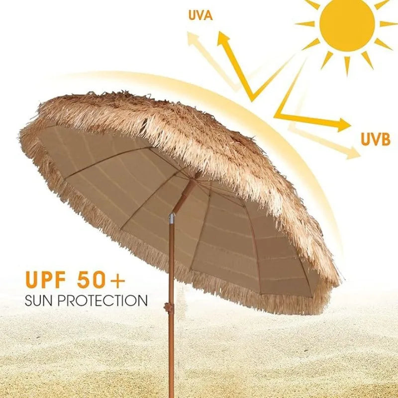 Tropical Thatched Beach Umbrella – Large Foldable Patio & Pool Sunshade