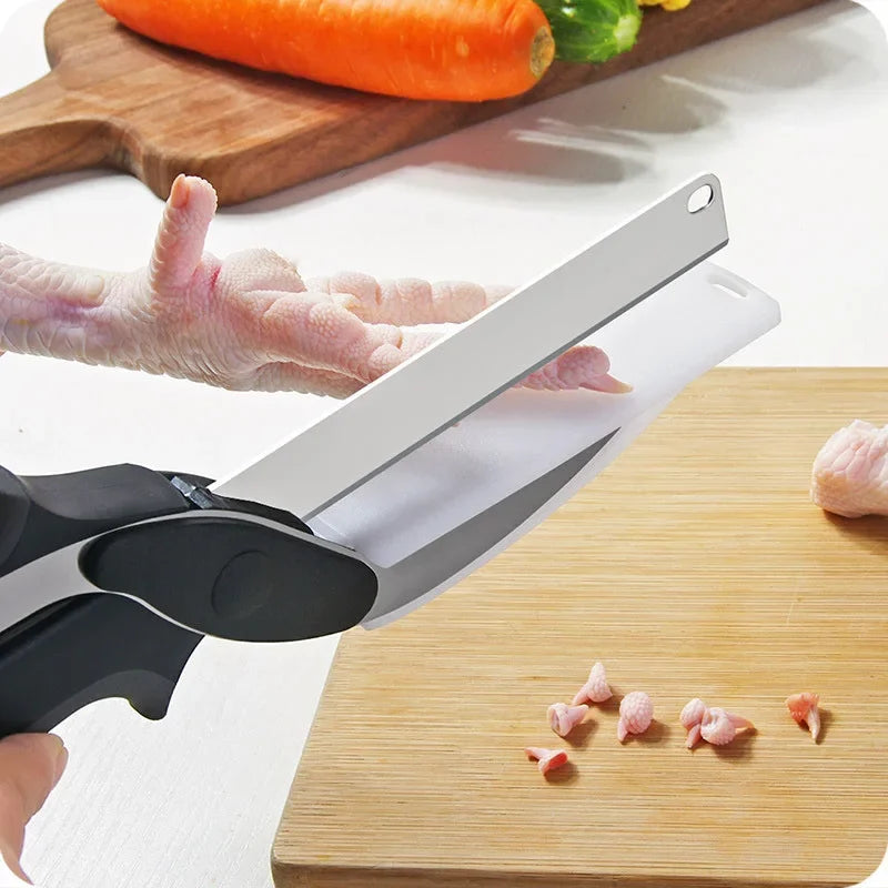 SwiftCut 2-in-1 Kitchen Scissors – Handheld Food Chopper & Built-in Cutting Board for Effortless Meal Prep