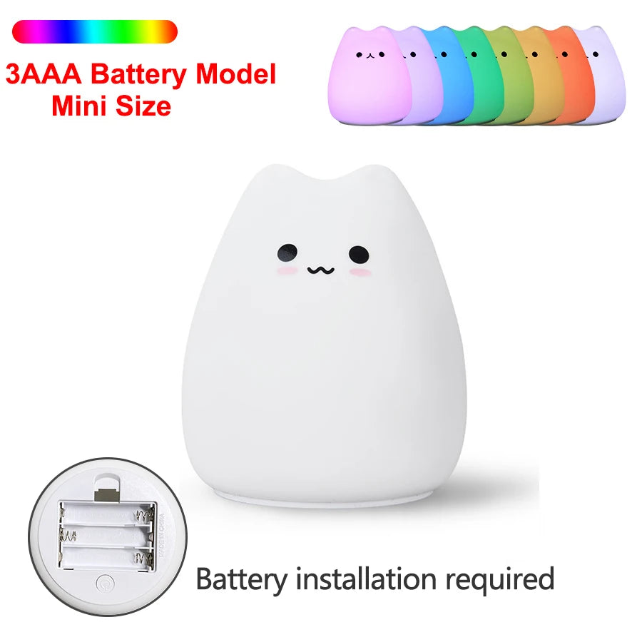 Silicone Animal Night Light for Kids | Dimmable Touch Sensor LED | 7-Color Changing Nursery Lamp