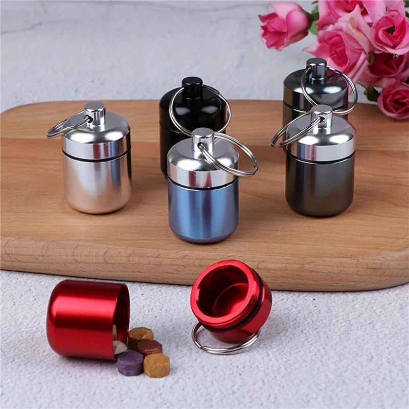 TitanSeal™ Waterproof Aluminum Pill Keychain – Ultra-Lightweight Emergency Storage & Earplug Container