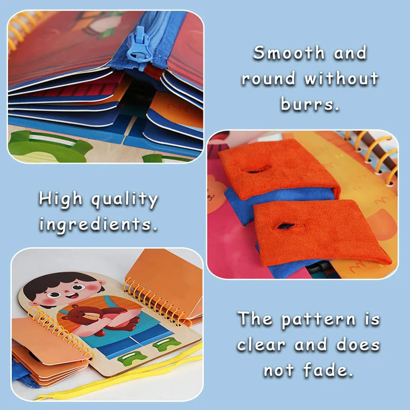 Montessori Sensory Busy Book – Toddler Life Skills Training & Fine Motor Quiet Book for Travel & Learning